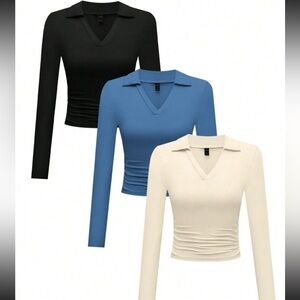 Three Cropped Long Sleeve Ribbed Polos
All Three